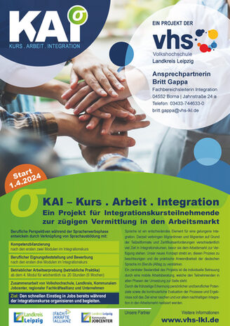 Flyer zum Projekt „KAI – Kurs . Arbeit . Integration“.