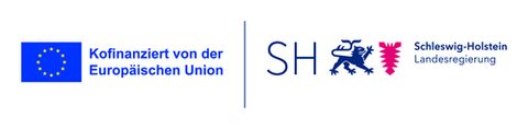 Zwei Logografiken nebeneinander: links das EU-Logo mit dem Schriftzug "Kofinanziert von der Europäischen Union", rechts das Logo der Landesregierung von Schleswig-Holstein.