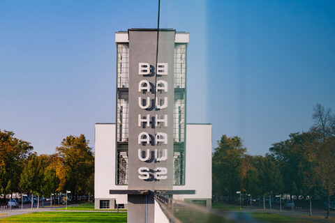 Bauhaus Dessau sign mirrored