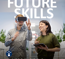 Plakat mit der Aufschrift "Future Skills - Mach dich fit für die Zukunft - stärke deine digitalen Fähigkeiten! Jetzt Kurse finden unter: volkshochschule.de #zukunftsort_vhs"