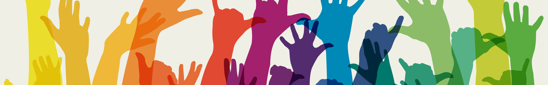 Bunte Arme in die Höhe gestreckt