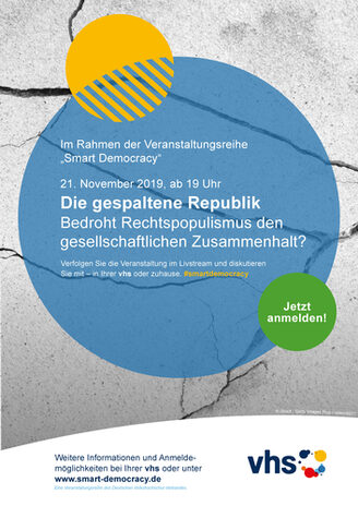 Plakat zur Smart Democracy Veranstaltung "Die gespaltene Republik"