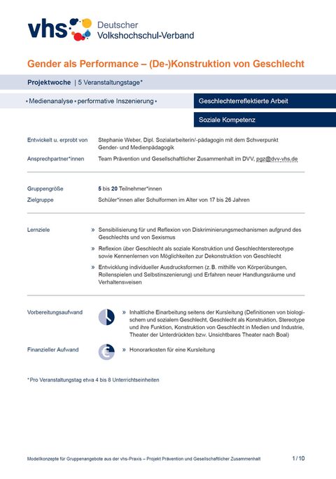 Titelseite des Modellkonzepts „Gender als Performance”