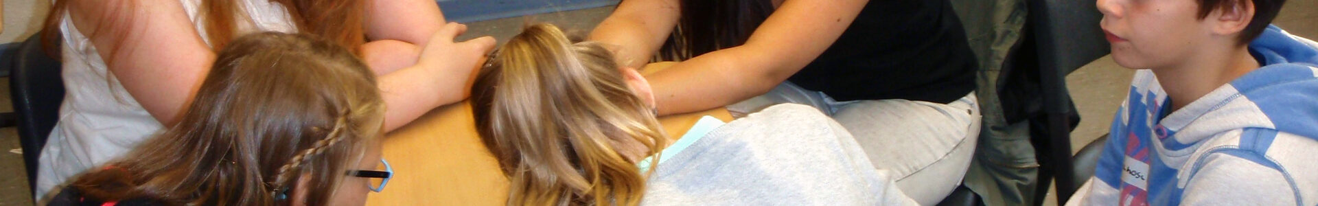 Teilnehmende arbeiten gemeinsam am Tisch