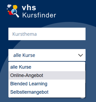 vhs-Kursfinder: Neues Sucheingabefeld mit Auswahl Kurstayp auf der Startseite volkshochschule.de
