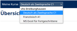 Dropdown-Menü mit allen besuchten Kursen auf jeder Kursseite