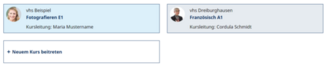 Übersicht "Meine Kurse" auf dem Schreibtisch der vhs.cloud, dazu die Möglichkeit, einen neuen Kurs hinzuzufügen