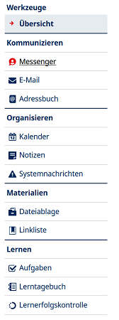 Werkzeugleiste auf dem Schreibtisch in der vhs.cloud