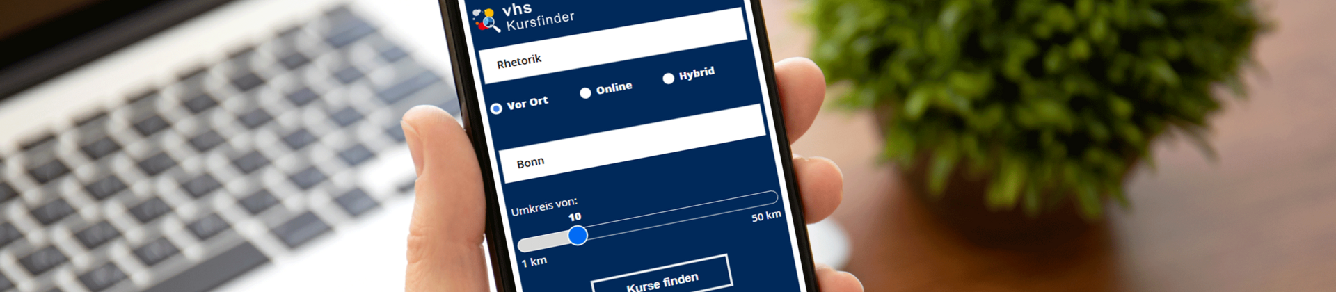 vhs-Kursfinder-Suchmaske auf einem Smartphone