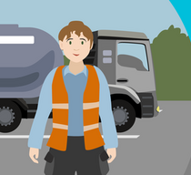 Illustration: Zwei Personen vor Lastkraftwagen