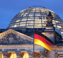 Looking up at Reichstag Dome illuminated