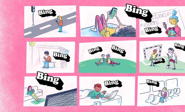 Comic-Strips auf pinkfarbenem Grund