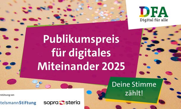 Banner "Publikumspreis für digitales Miteinander 2025" Jetzt abstimmen!