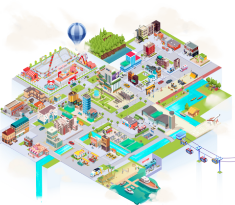 Illustration: virtuelle Stadt in der App Stadt|Land|DatenFluss