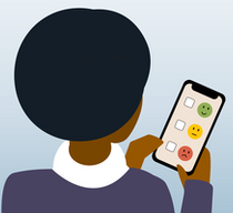 Illustration: Person beantwortet Umfrage auf dem Smartphone