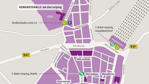 Kartenausschnitt der Leipziger Innenstadt.