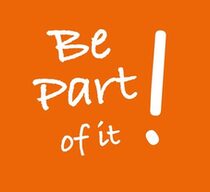 Orangener Kreis mit der Aufschrift: Be part of it!