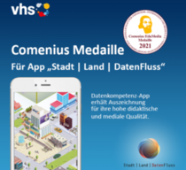 Bild mit Aufschrift "Comenius Medaille für App "Stadt | Land | DatenFluss"