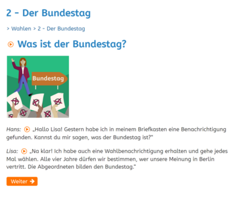 Screenshot der Lerneinheit "Der Bundestag"