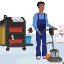 Illustration: Ein Mann verrichtet Reinigungsarbeiten
