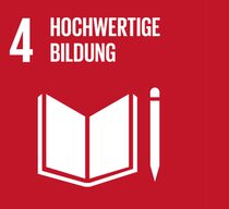 Logo des SDG Ziel 4 „Für alle Menschen inklusive, chancengerechte und hochwertige Bildung sowie Möglichkeiten zum lebenslangen Lernen sicherstellen“