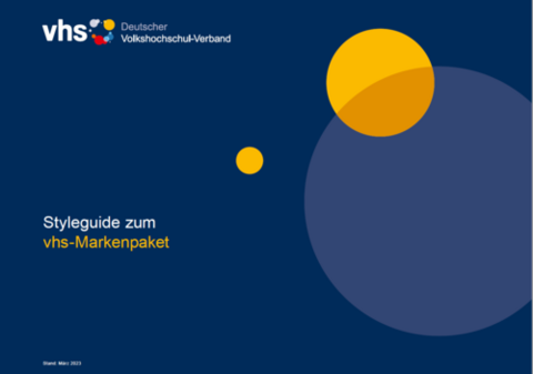 Titelseite des Styleguides zum vhs-Markenpaket, März 2023